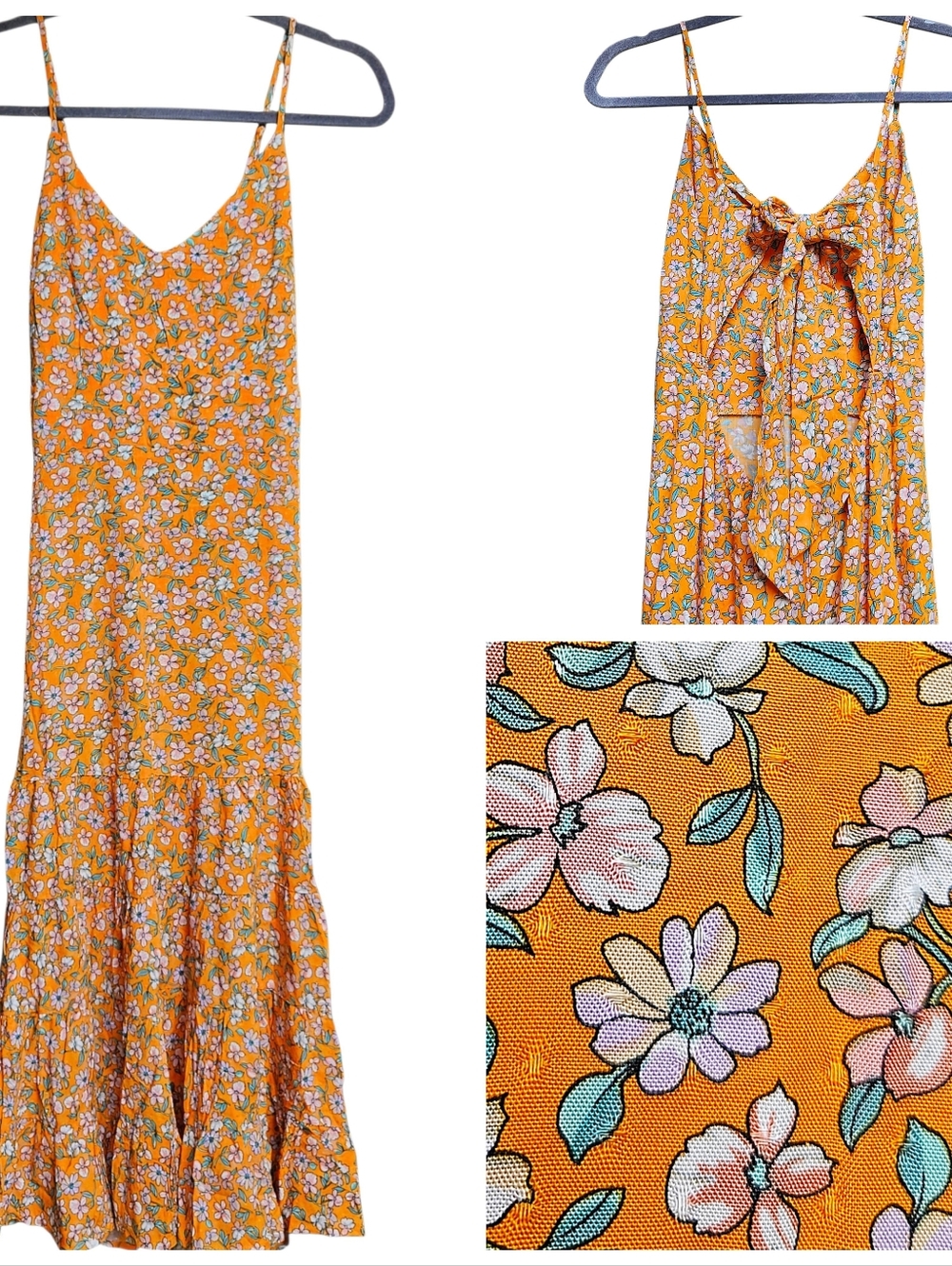 Illa Illa Anthropologie Ditsy Floral Open Tie Back Ruffled Midi Dress Small NWOT